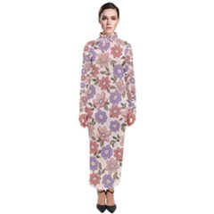 Flowers Petals Plants Floral Print Pattern Design Turtleneck Maxi Dress