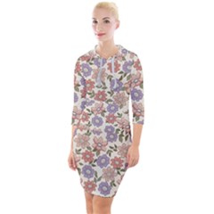 Flowers Petals Plants Floral Print Pattern Design Quarter Sleeve Hood Bodycon Dress