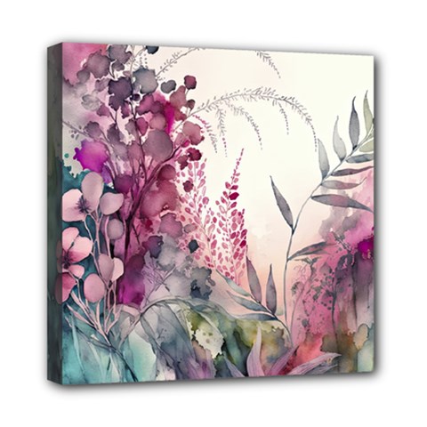 Ai Generated Flowers Watercolour Nature Plant Mini Canvas 8  X 8  (stretched)
