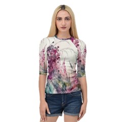 Ai Generated Flowers Watercolour Nature Plant Quarter Sleeve Raglan Tee