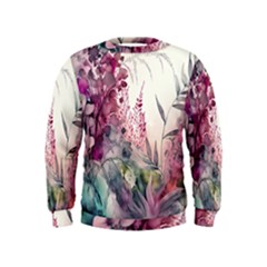 Ai Generated Flowers Watercolour Nature Plant Kids  Sweatshirt