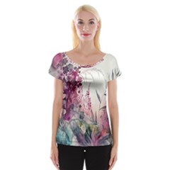 Ai Generated Flowers Watercolour Nature Plant Cap Sleeve Top