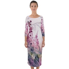 Ai Generated Flowers Watercolour Nature Plant Quarter Sleeve Midi Bodycon Dress by Ravend