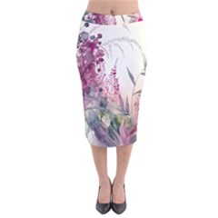 Ai Generated Flowers Watercolour Nature Plant Velvet Midi Pencil Skirt