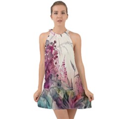 Ai Generated Flowers Watercolour Nature Plant Halter Tie Back Chiffon Dress