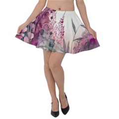 Ai Generated Flowers Watercolour Nature Plant Velvet Skater Skirt