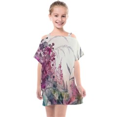 Ai Generated Flowers Watercolour Nature Plant Kids  One Piece Chiffon Dress