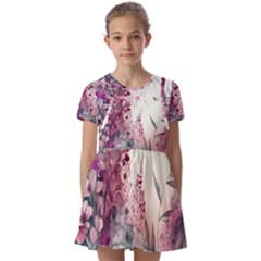 Ai Generated Flowers Watercolour Nature Plant Kids  Short Sleeve Pinafore Style Dress