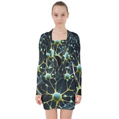 Ai Generated Neuron Network Connection V-neck Bodycon Long Sleeve Dress