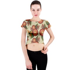 Flowers Leaves Pattern Flora Botany Drawing Art Crew Neck Crop Top by Ravend