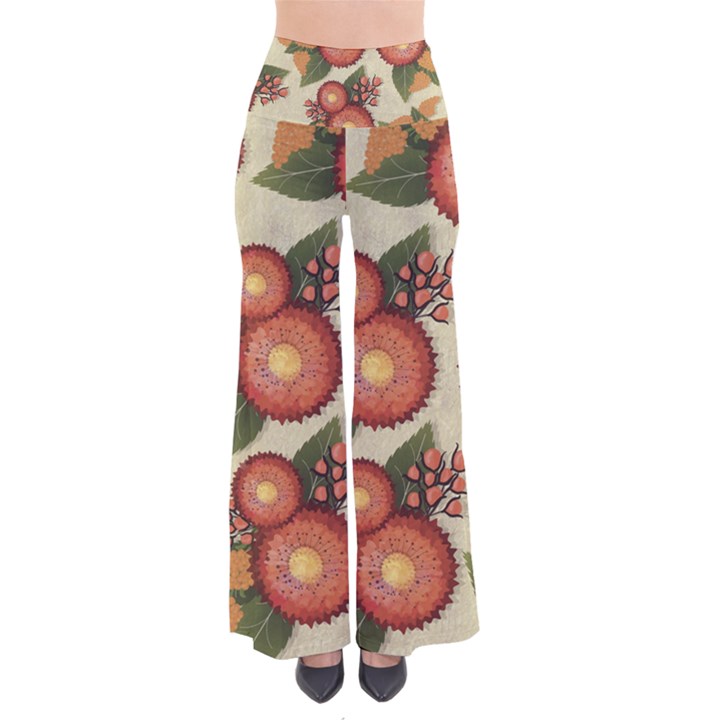 Flowers Leaves Pattern Flora Botany Drawing Art So Vintage Palazzo Pants