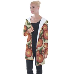 Flowers Leaves Pattern Flora Botany Drawing Art Longline Hooded Cardigan