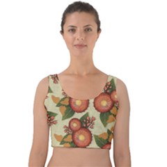 Flowers Leaves Pattern Flora Botany Drawing Art Velvet Crop Top by Ravend