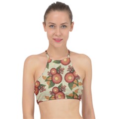 Flowers Leaves Pattern Flora Botany Drawing Art Racer Front Bikini Top by Ravend