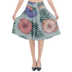 Flowers Petals Pattern Drawing Design Background Flared Midi Skirt by Ravend