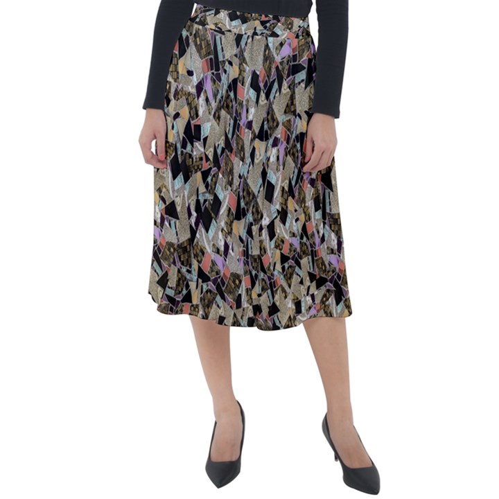 Mystic Geometry Abstract Print Classic Velour Midi Skirt 