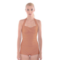 Raw Sienna Orange	 - 	boyleg Halter Swimsuit by ColorfulSwimWear