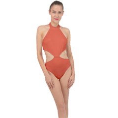 Shocking Orange	 - 	halter Side Cut Swimsuit by ColorfulSwimWear