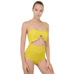 Pineapple Yellow	 - 	scallop Top Cut Out Swimsuit by ColorfulSwimWear