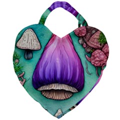 Veil Presto Psilocybin Superstition Agaric Trick Button Mushroom Sciopticon Diablerie Voodoo Fairy Giant Heart Shaped Tote by GardenOfOphir