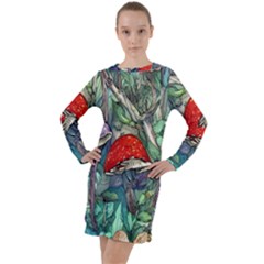 Necromancy Mushroom Long Sleeve Hoodie Dress