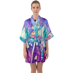 Magician s Charm Mushroom Half Sleeve Satin Kimono  by GardenOfOphir