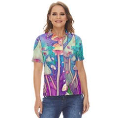 Magician s Charm Mushroom Women s Short Sleeve Double Pocket Shirt