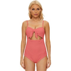 Living Coral	 - 	knot Front One-piece Swimsuit