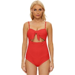 Fire Engine Red	 - 	knot Front One-piece Swimsuit by ColorfulSwimWear