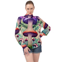 Magician s Conjuration Design High Neck Long Sleeve Chiffon Top by GardenOfOphir