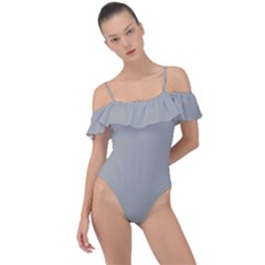 Just Silver Grey	 - 	frill Detail One Piece Swimsuit