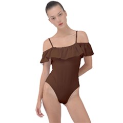 Gingerbread Brown	 - 	frill Detail One Piece Swimsuit by ColorfulSwimWear