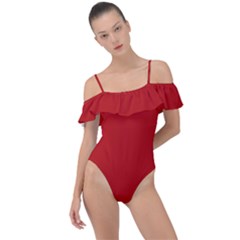 Crimson Red	 - 	frill Detail One Piece Swimsuit