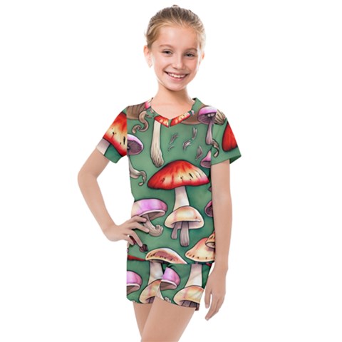 Glamour Mushroom For Enchantment And Bewitchment Kids  Mesh Tee And Shorts Set by GardenOfOphir