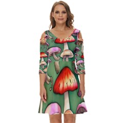 Glamour Mushroom For Enchantment And Bewitchment Shoulder Cut Out Zip Up Dress by GardenOfOphir