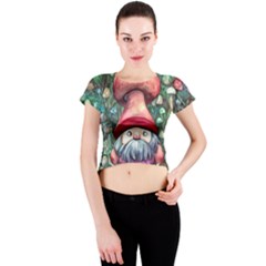 Black Art Mushroom For Incantation And Witchcraft Crew Neck Crop Top by GardenOfOphir