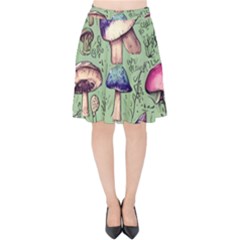 Presto Mushroom For Prestidigitation And Legerdemain Velvet High Waist Skirt by GardenOfOphir