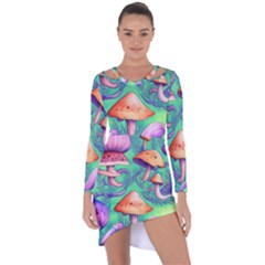 Natural Mushroom Illustration Design Asymmetric Cut-out Shift Dress