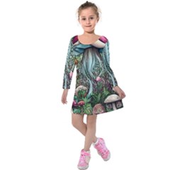 Craft Mushroom Kids  Long Sleeve Velvet Dress by GardenOfOphir