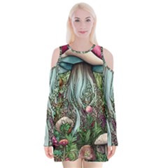 Craft Mushroom Velvet Long Sleeve Shoulder Cutout Dress