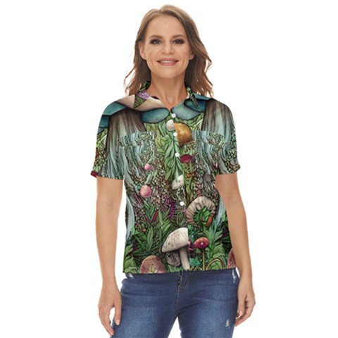 Craft Mushroom Women s Short Sleeve Double Pocket Shirt by GardenOfOphir