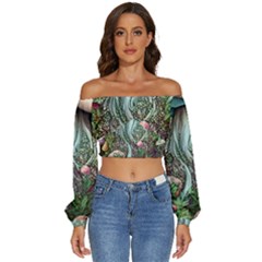 Craft Mushroom Long Sleeve Crinkled Weave Crop Top