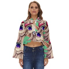 Orest Fairycore Vintagemushroom Boho Long Bell Sleeve Top