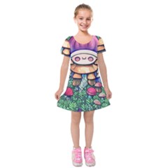 Foraging Natural Fairy Mushroom Craft Kids  Short Sleeve Velvet Dress by GardenOfOphir