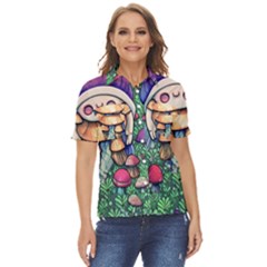 Foraging Natural Fairy Mushroom Craft Women s Short Sleeve Double Pocket Shirt