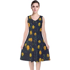 Bloomed Yellow Petaled Flower Plants V-neck Midi Sleeveless Dress  by artworkshop