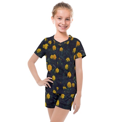 Bloomed Yellow Petaled Flower Plants Kids  Mesh Tee And Shorts Set by artworkshop