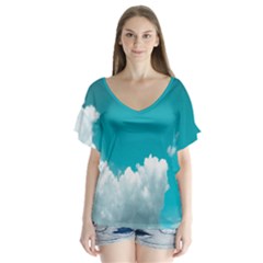 Clouds Hd Wallpaper V-neck Flutter Sleeve Top