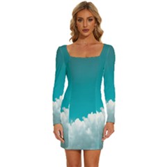 Clouds Hd Wallpaper Long Sleeve Square Neck Bodycon Velvet Dress by artworkshop