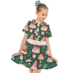 Fantasy Farmcore Farm Mushroom Kids  Short Sleeve Shirt Dress